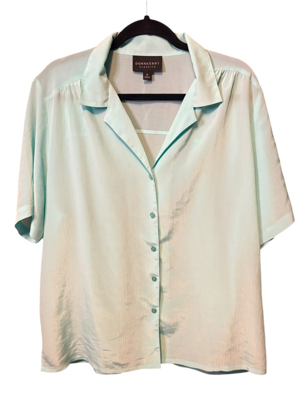 Donnkenny Classics Mint Green Button Down Blouse Size 1X Preppy Workwear